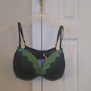 Cacique Black and Green Lace Accent Bra